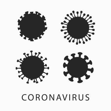 Beyaz arkaplanda izole edilmiş koronavirüs vektör simgelerinin vektör kümesi.