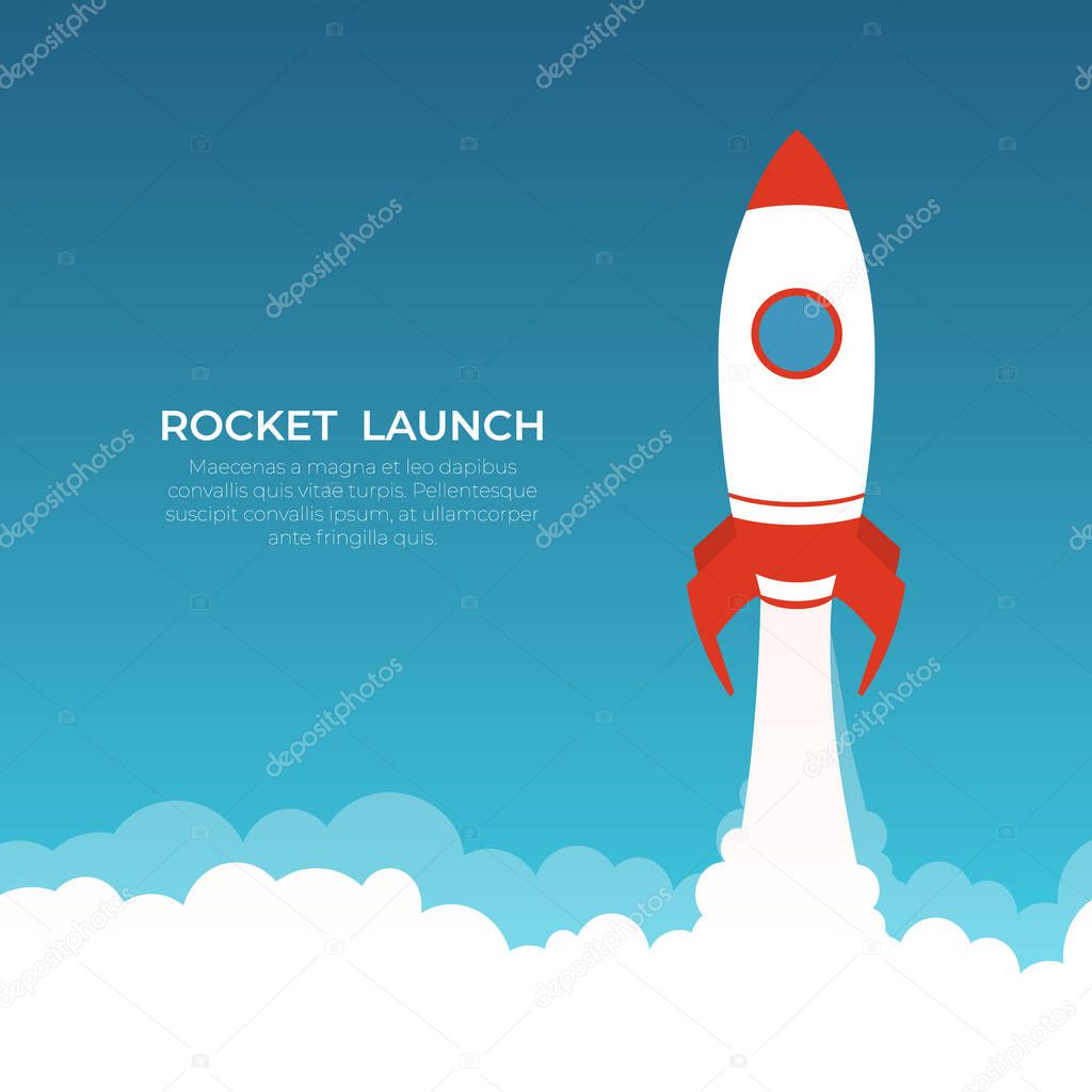 Rocket launch, vector spaceship. Start up concept.