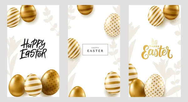 Paskalya bayrağı takımı. Beyaz arka planda gerçekçi altın yumurta taşıyıcısı. Mutlu Paskalyalar..