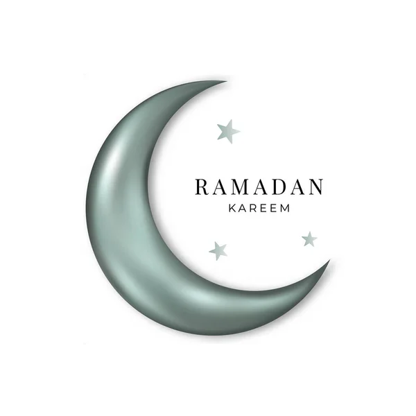 Ramadan Kareem Lune Argentée Étoiles Isolées Sur Fond Blanc Vecteur — Image vectorielle