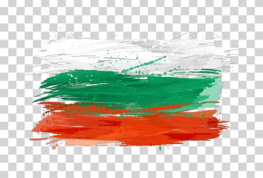 Bulgaristan bayrağı rengarenk sıçramalarla yapıldı. Boya lekeleri, grunge dokusu. İzole vektör tasarımı ögesi.