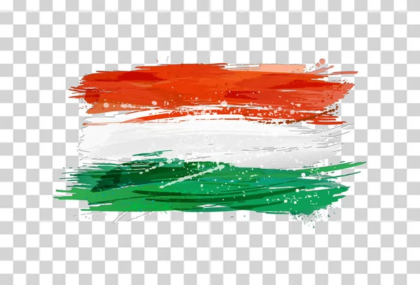 Macaristan bayrağı rengarenk sıçramalarla yapıldı. Boya lekeleri, grunge dokusu. Vektör.