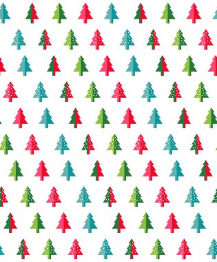 Dikişsiz desen Noel ağaçları yeni yıl tebrik kartı/duvar kağıdı arka plan için. Vektör çizim.