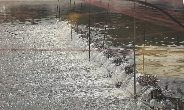 Turbine d'aération de l'eau en agriculture aquatique. Crevettes et écloserie de poissons . — Photo