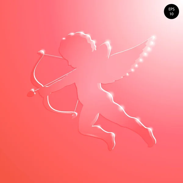 Vector Valentine's Day card. Silhouette of cupid on a red gradient background. Glass strength of Cupid — Stock Vector