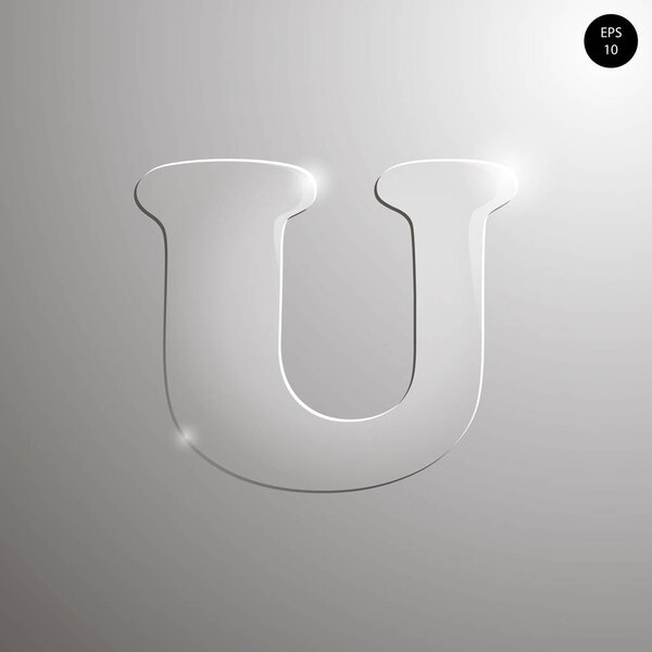 Glass alphabet. Numbers and symbols. Textured materials.vector illustration of the letter U