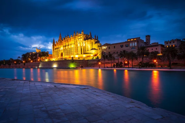 Geceleri Palma Majorca Katedrali Mayorka Balearic Adaları Spanya — Stok fotoğraf