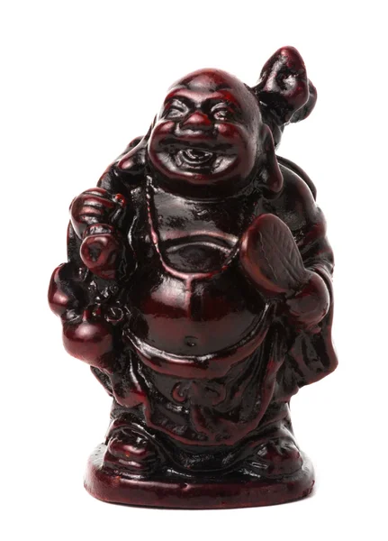 Netsuke gelukkig dikke man met een zak en een ventilator. Geïsoleerd. — Stockfoto