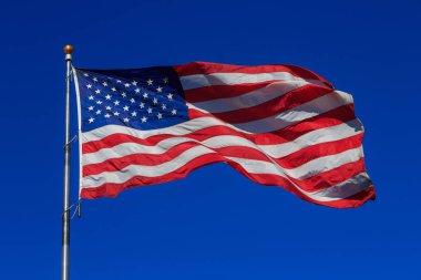 Amerikan bayrağı sallayarak masmavi gökyüzünde
