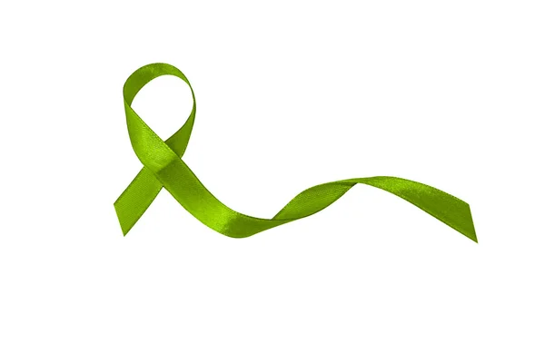 Κορδέλα ευαισθητοποίησης πράσινο καρκίνου λέμφωμα. Το συμβολικό λογότυπο της κινητοποίησης υποστήριξη για να βοηθήσει τις ζωές των ανθρώπων που ζουν σε w / όγκου λέμφωμα. Πράσινη κορδέλα που απομονώνονται σε λευκό φόντο. — Φωτογραφία Αρχείου