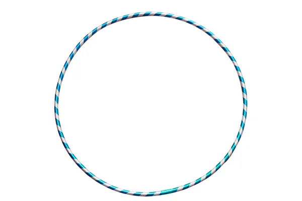 Gimnasia, fitness, dieta. Ejercicio versátil para deportes, fitness y ballet.El Hula Hoop, azul claro con plata aislada sobre fondo blanco . —  Fotos de Stock