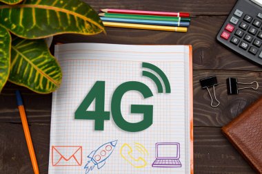 Defter bir notlar ofis masaları araçları ile 4g ile. Kavramı