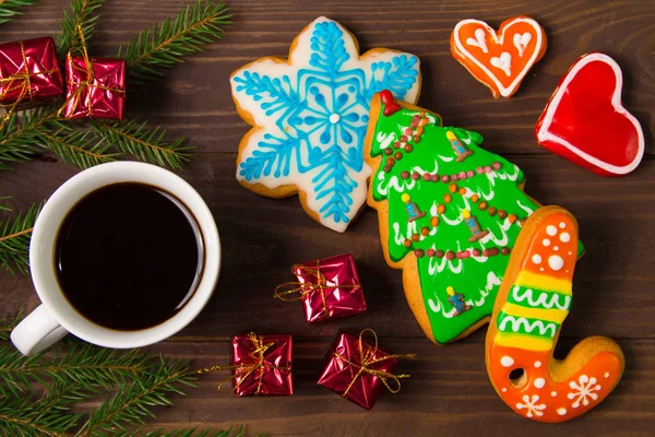 Cup of coffee in Christmas , gingerbread — Stock Photo, Image