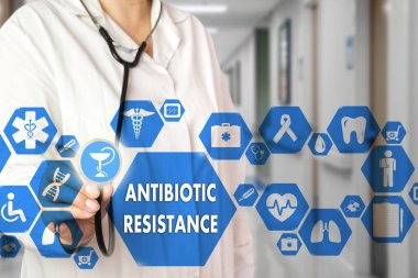 Medical Doctor  and ANTIBIOTIC RESISTANCE words in Medical netwo clipart
