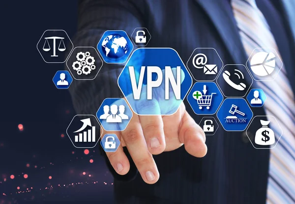 The businessman chooses the VPN,  Virtual Private Network on the — Stock Photo, Image