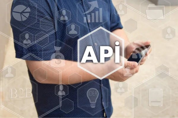 Interfaz de programación de aplicaciones. API en la pantalla táctil con — Foto de Stock