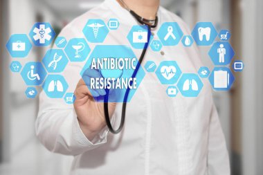 Medical Doctor and ANTIBIOTIC RESISTANCE words in Medical networ clipart