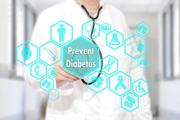 Medical Doctor with stethoscope and word prevent diabetes in Med — Stock Photo, Image