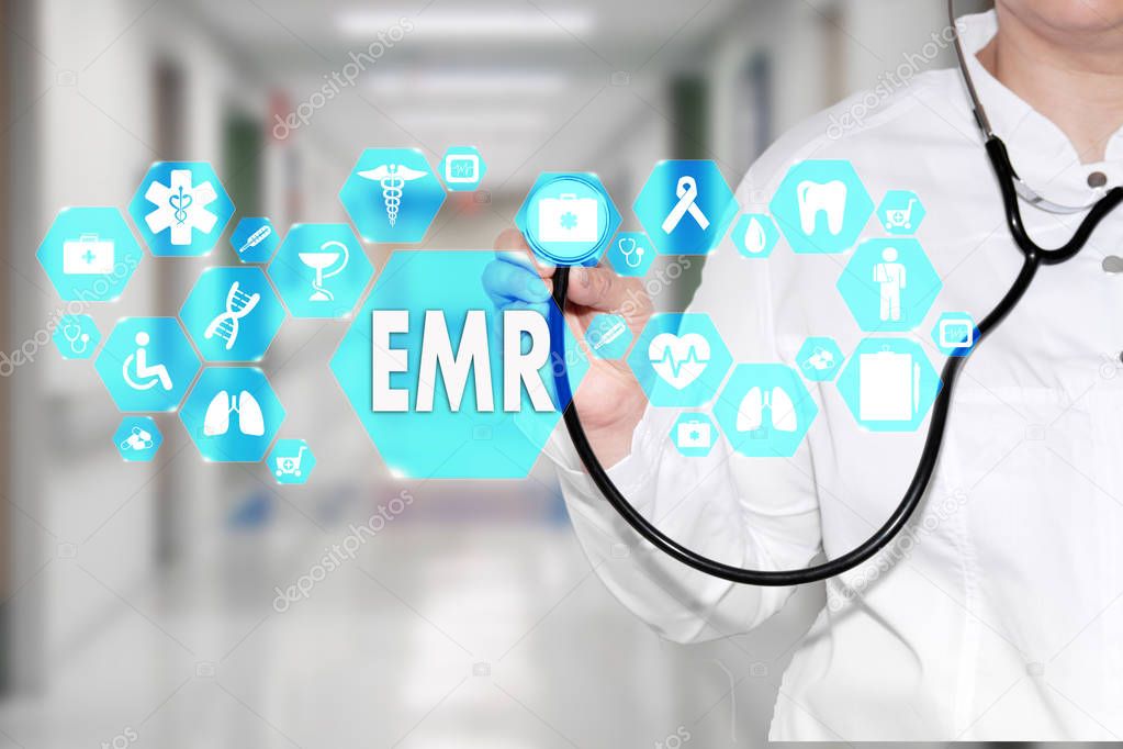 Electronic medical records. EMR on the touch screen with medicin
