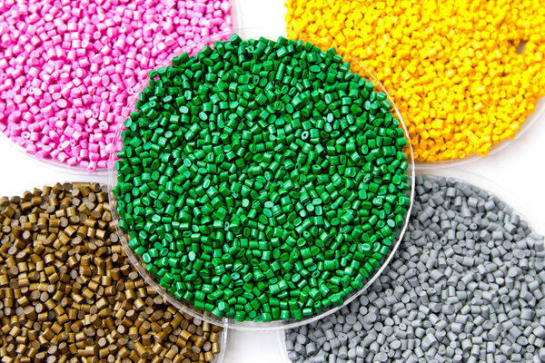 The plastic granules. Dye for polypropylene, polystyrene in gran