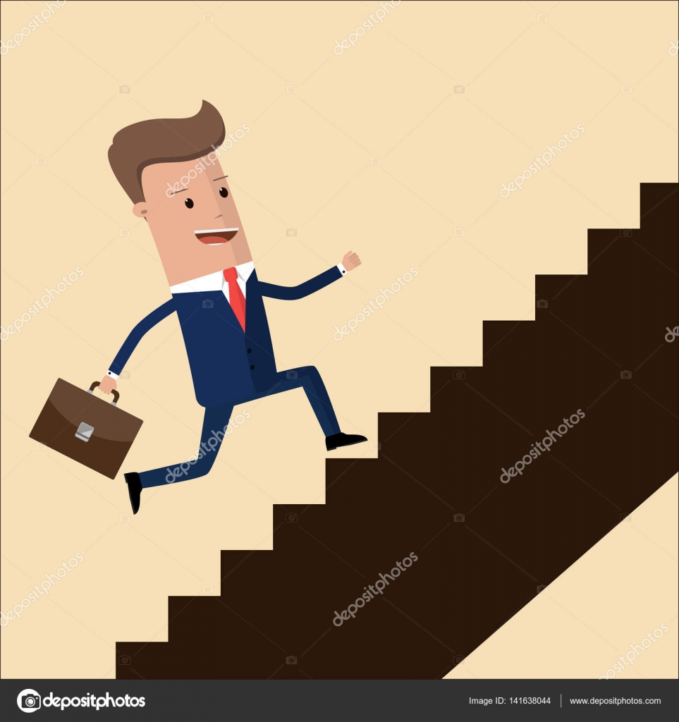 Человек поднимается по ступенькам. Карьерная лестница для детей. Go up behind. Go up behind. Успешный человек.