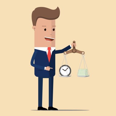  zaman veya para, zaman arasında karar verme para kavramı işadamıdır. Zaman ve para Dengeleme. vektör çizim