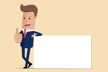 işadamı veya Yöneticisi afiş reklam başparmak-up işareti işaret yaslanmış