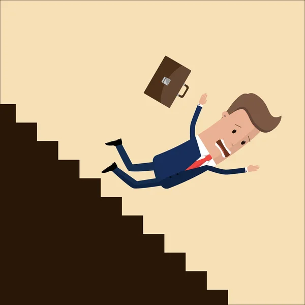 Affärsman eller manager falla ner på karriärstegen, eller business. affärsidé. Vektor, illustration — Stock vektor
