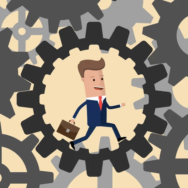 Zakenman in wiel versnelling achtergrond vector uitgevoerd. Business Engine. Business concept illustratie — Stockvector