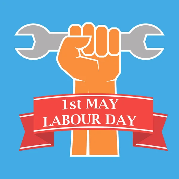 1 maggio - giorno lavorativo. poster vettoriale giornata del lavoro o banner pugno con chiave inglese. poster della giornata dei lavoratori. Illustrazione vettoriale — Vettoriale Stock