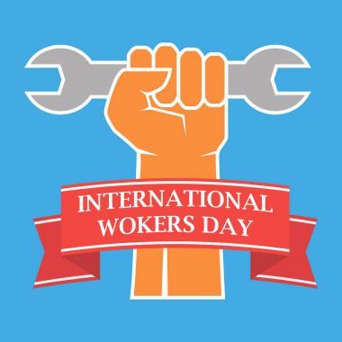 1 Mayıs - uluslararası Wokers günü. İşçi Bayramı poster veya başlık sayfası yumruk anahtar ile vektör. işçi günü poster. Vektör çizim