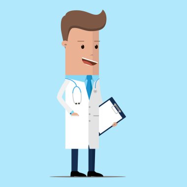 Bir Pano tutan doktor. düz vektör çizim