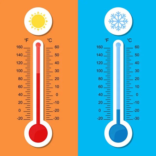 Icône du thermomètre. Vecteur. Celsius et Fahrenheit. mesure de la température chaude et froide — Image vectorielle