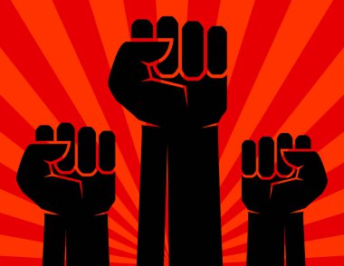 Protesto, özgürlük, insan eli ile banner gösterimi için asi vektör devrim sanat poster. Vektör çizim