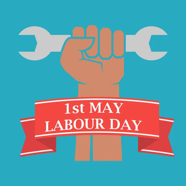 1 мая - день труда. векторный плакат или баннерный кулак с гаечным ключом. Плакат рабочего дня. Векторная иллюстрация — стоковый вектор