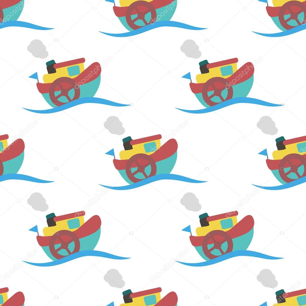 Kids vector seamless pattern with steamships. Marine pattern. Can be used for wallpapers, pattern fills, web page backgrounds, surface textures, textile, wrapping