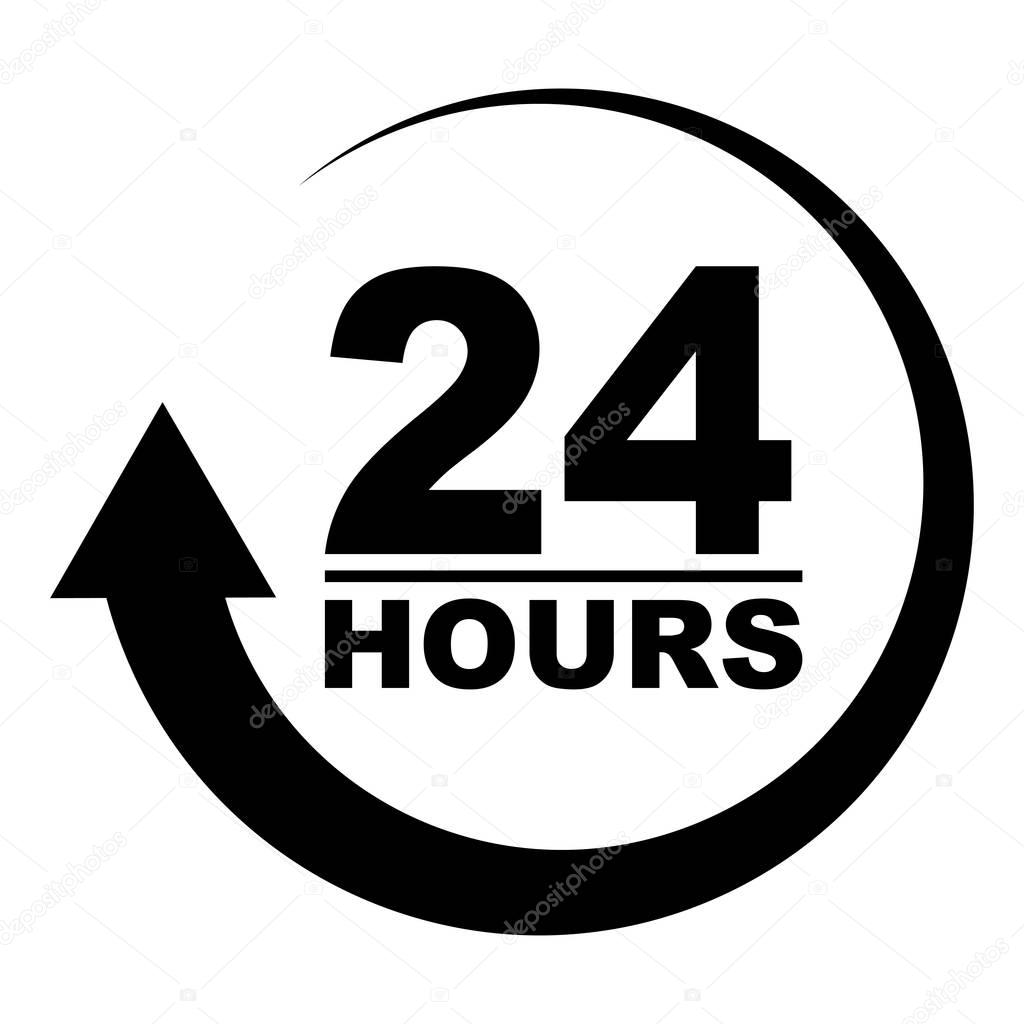 twenty four hour icon. open around the clock serving clock arrow sign. vector illustration