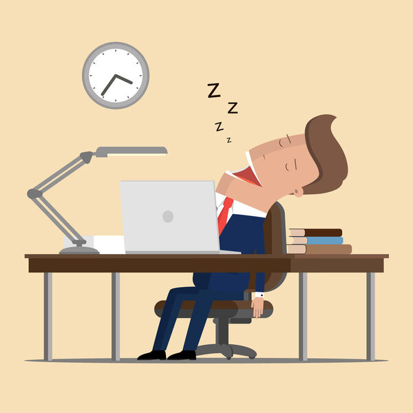 Businessman fell asleep at work. Work overtime. Vector illustration