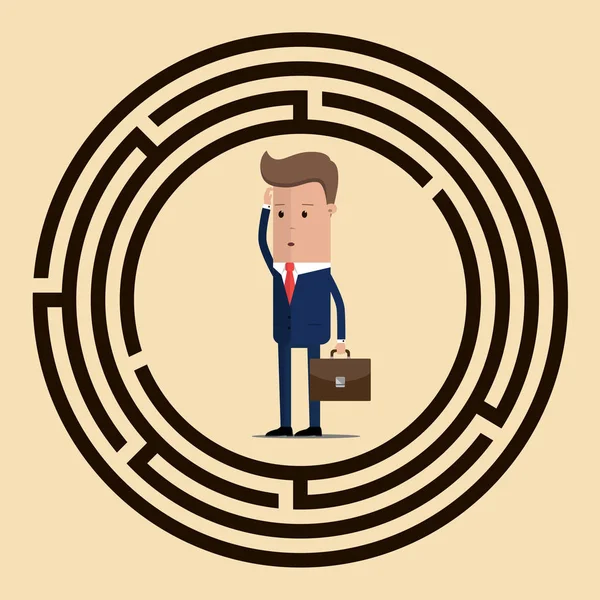 Geschäftsmann ist im Labyrinth. Vektor Geschäftskonzept Illustration — Stockvektor