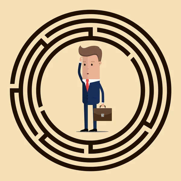 L'homme d'affaires est dans le labyrinthe. Illustration vectorielle du concept d'entreprise — Image vectorielle