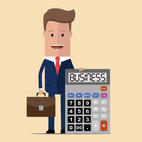 Empresário ou contabilista com uma calculadora. Conceito de negócio. Ilustração vetorial —  Vetores de Stock