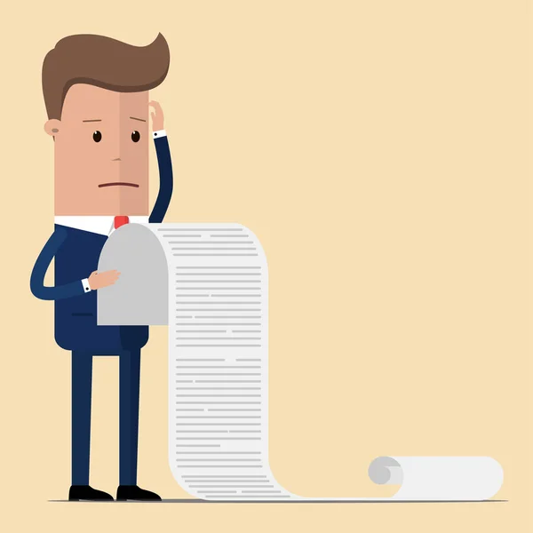 işadamı veya Yöneticisi, bir uzun bir liste veya kaydırma görevlerin tutun. veya anket. İllüstrasyon, vektör