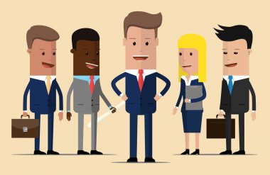 Başarılı Yöneticiler takım önünde lider. Başarılı Yöneticiler onların önünde duran büyük bir lider liderliğindeki bir ekip. vektör çizim