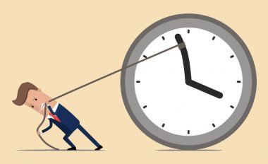 Businessman trying to slow down time. Vector illustration clipart