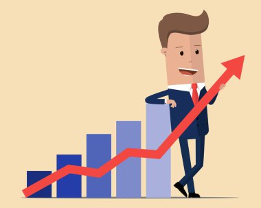 Mali grafik ve büyüme kavramı ile iş adamı. Vektör çizim