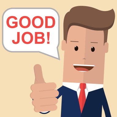 Kelimeleri iyi iş başparmak gösterilmesini iş adamı. İş kavramı. Vektör çizim