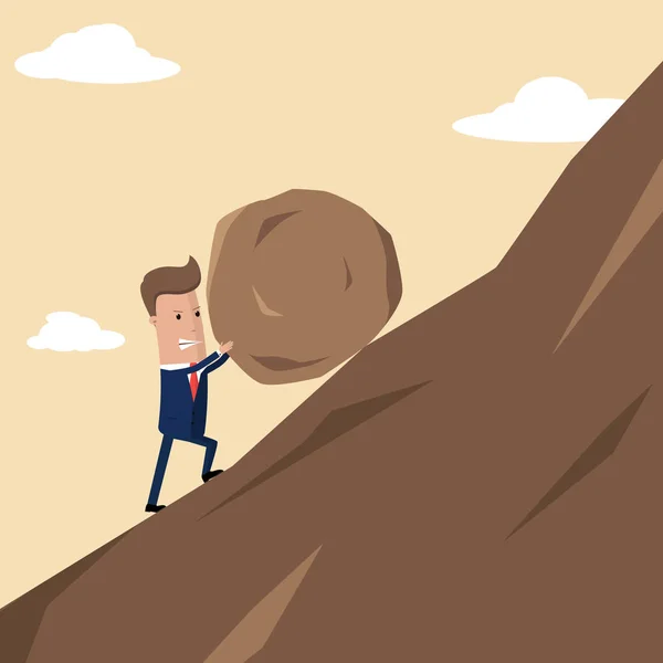 Büyük taş yukarı itme iş adamı. Yük ve sıkıntı iş sorun kriz kavramı. Vektör çizim