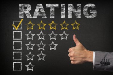 Beş 5 Star Rating. Kara tahta üzerinde hizmet altın derecelendirme yıldız Yaşasın