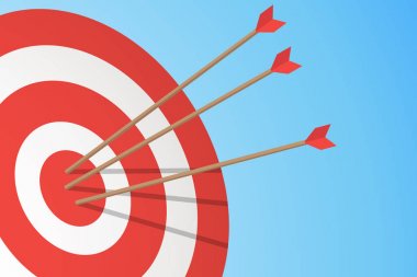 Bir hedefi vurmak ok. Bir hedef ve üç ok. İş hedefi kavramı. Vektör çizim