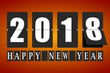 Mutlu yeni yıl 2018 kartı. Mekanik takvim hareketinde. Vektör çizim